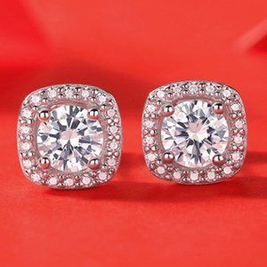 Certified 1ct. t.w. Moissanite Diamond Round Halo Stud Earrings NEW